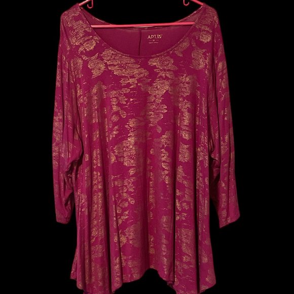 Apt. 9 Vibrant Pink & Gold Abstract Design Sharkbite Tunic Pullover Top Size 2X - Picture 1 of 7